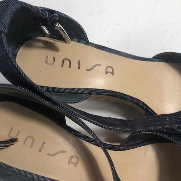 Unisa Womens Wedge Espadrille Sandals Denim Blue Size 9M High Heel Peep Toe‎ - Picture 10 of 10